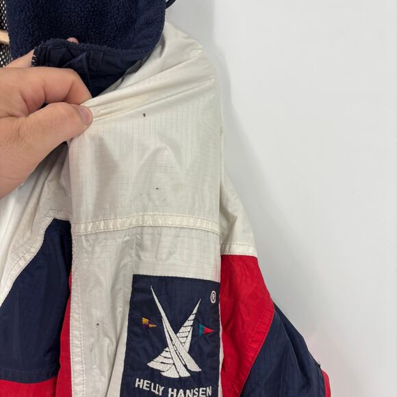 Vintage Helly Hansen Jacket Small Men’s Red White Blue 90’s Hood Shell Sailing - Picture 6 of 10